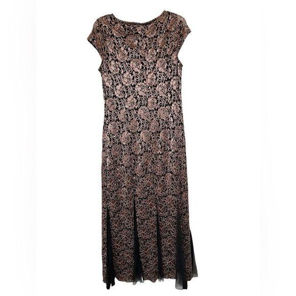 Candalite Petite Black Copper Lace Sequined Romantic Goth Maxi Dress PM - Picture 2 of 11